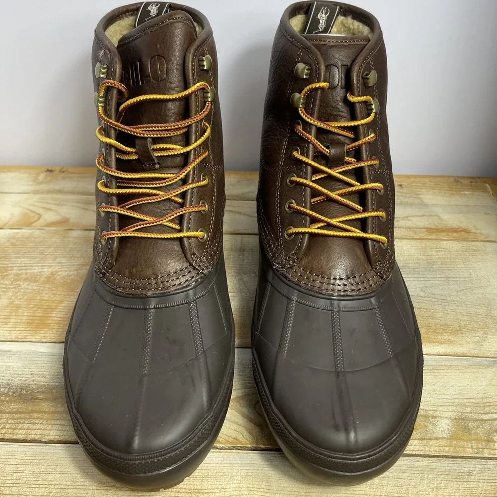 Polo Ralph Lauren Mens Claus Lace‎ Up Duck Boots Leather Sherpa Lined Size10D